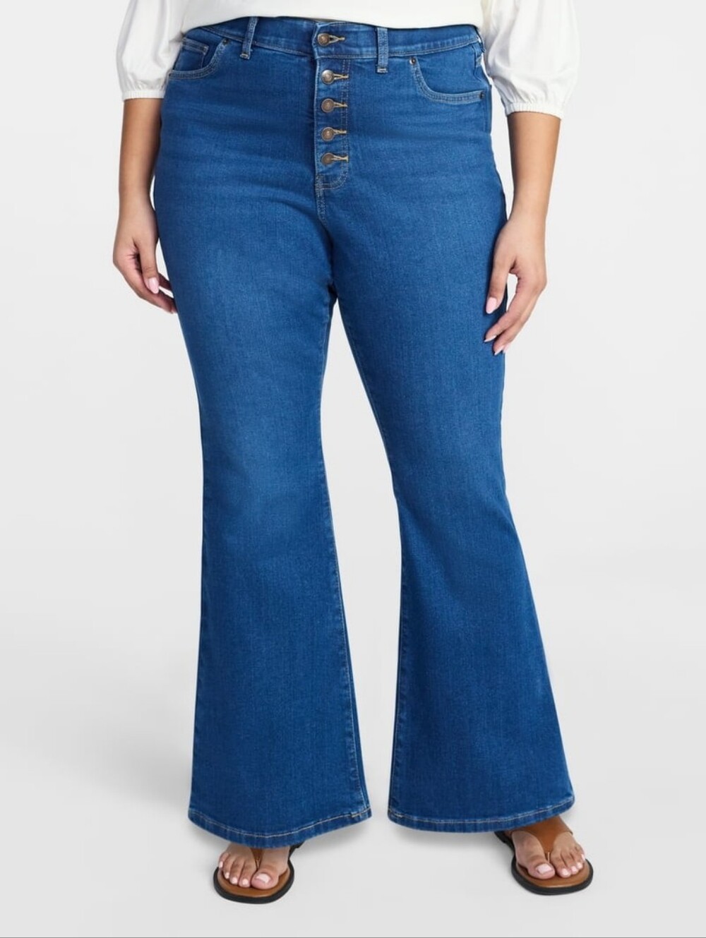 Terra & Sky NWT Women's Flare Leg Button-Fly Jeans Plus Size 28W Lucy Wash Y2K
